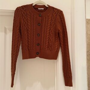 Reformation Cable Knit Brown Organic Cotton Sweater